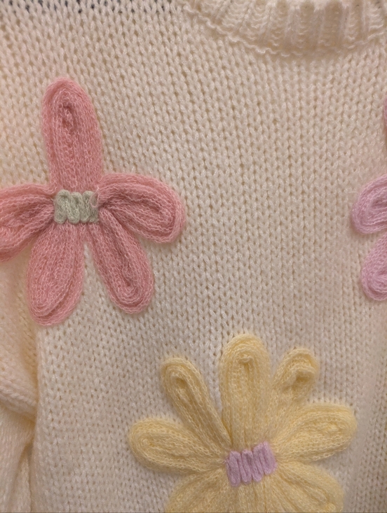 Dreamers Cream Sweater with Pastel Floral Appliqués - Picture 3 of 4